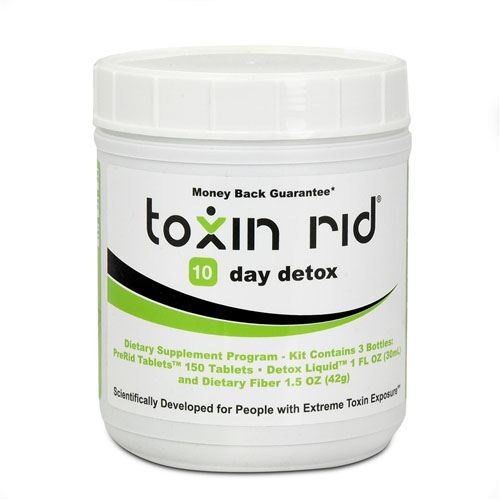 10 day toxin rid review with 150 pre rid pills and two bottles of fiber and liquid detox