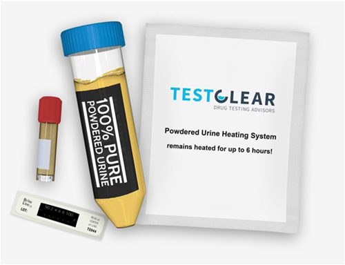 powdered urine kit by testclear with digital thermometer and test tube