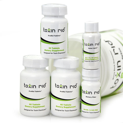 toxin rid complete detox with two bottles of pre rid pills, dietary fiber and a bottle of one ounce liquid detox